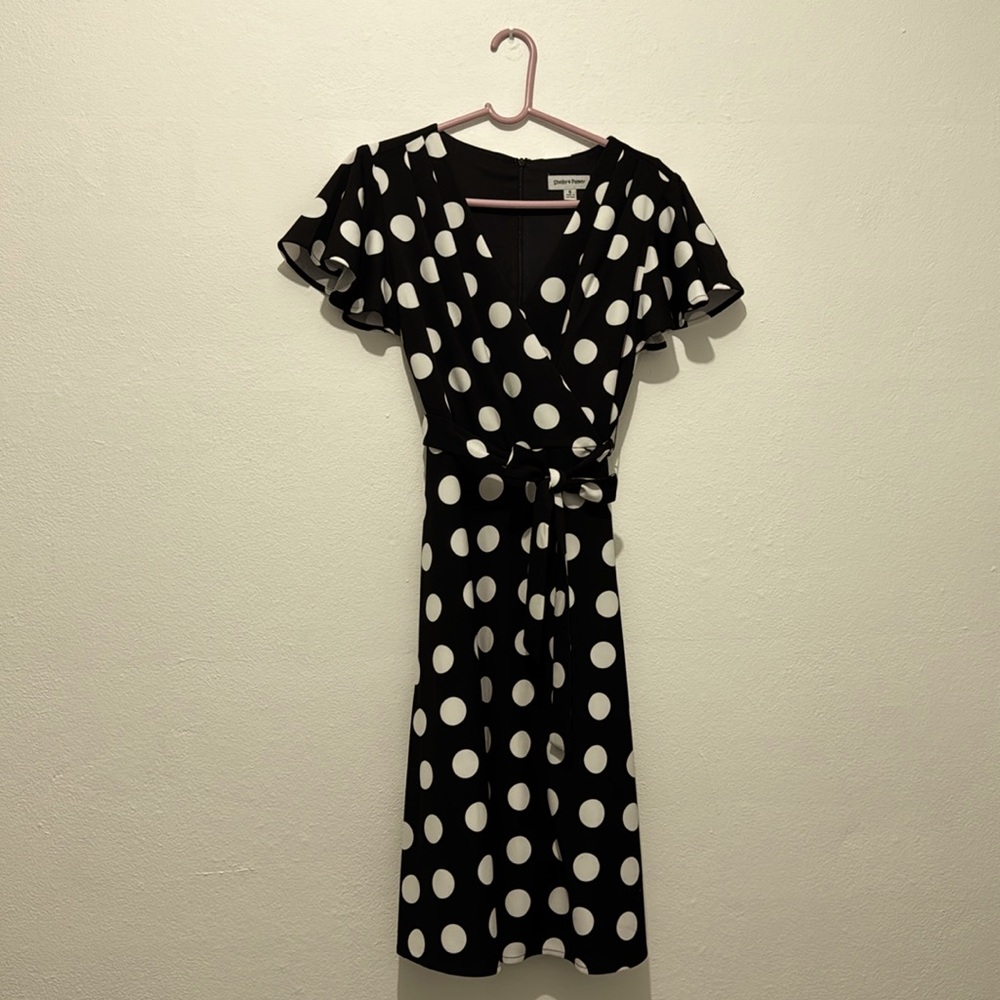 Black elegant dress with white dots. New without tags.